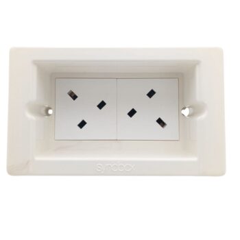 Syncbox SB-Power module with two 13A sockets – recessed hidden socket unit for media and power applications.