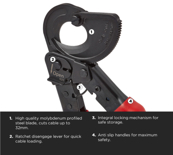C.K 430007 C.K Ratchet Cable Cutter 32 mm Diameter 6