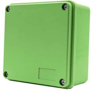 Unicrimp QEP2G Green Earth Box with stainless steel screws and pre-fitted safety label for secure electrical earthing.